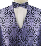 Purple&Black Paisley Classical Waistcoat+Necktie+Bowtie+Hanky for Suit/Dress