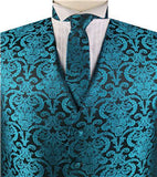 Peacock Blue Paisley Classical Waistcoat+Necktie+Bowtie+Hanky for Suit/Dress