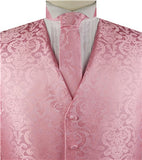 Pink Salmon Paisley Classical Waistcoat+Necktie+Bowtie+Hanky for Suit/Dress