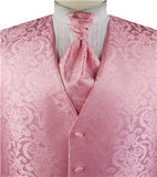 Pink Paisley Classical Bridegroom Waistcoat+Cravat+Hanky