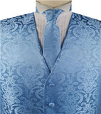 Dark Sky Blue Paisley Classical Waistcoat+Necktie+Bowtie+Hanky for Suit/Dress