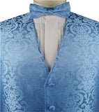 Dark Sky Blue Paisley Classical Waistcoat+Necktie+Bowtie+Hanky for Suit/Dress