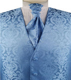 Dark Sky Blue Paisley Classical Bridegroom Waistcoat+Cravat+Hanky