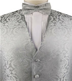 Grey Paisley Classical Waistcoat+Necktie+Bowtie+Hanky for Suit/Dress