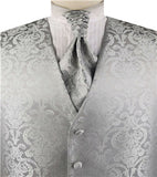 Grey Paisley Classical Bridegroom Waistcoat+Cravat+Hanky