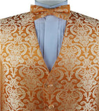 Orange Paisley Classical Waistcoat+Necktie+Bowtie+Hanky for Suit/Dress