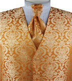 Orange Paisley Classical Bridegroom Waistcoat+Cravat+Hanky