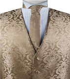 Dark Champagne Paisley Classical Waistcoat+Necktie+Bowtie+Hanky for Suit/Dress