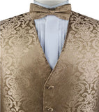 Dark Champagne Paisley Classical Waistcoat+Necktie+Bowtie+Hanky for Suit/Dress