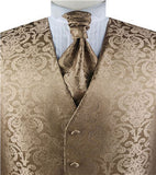 Light Chocoalte Paisley Classical Bridegroom Waistcoat+Cravat+Hanky