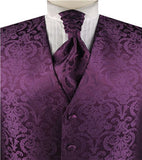 Egg Purple Paisley Classical Bridegroom Waistcoat+Cravat+Hanky