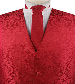 Red Paisley Classical Tuxedo V-neck Waistcoat+Necktie+Hanky