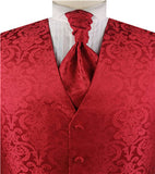 Red Paisley Classical Bridegroom Waistcoat+Cravat+Hanky