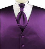 Solid Dark Purple Plain Fabric Classical Tuxedo Waistcoat+Cravat+Hanky