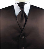 Solid Chocolate Plain Fabric Classical Tuxedo Waistcoat+Cravat+Hanky