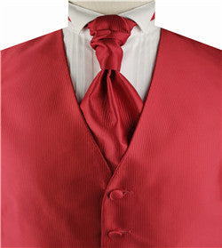 Red Vertical Classical Bridegroom Wedding Vest+Cravat+Hanky