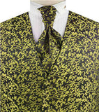 Yellow Leaf Wedding Tuxedo Waistcoat+Cravat+Hanky