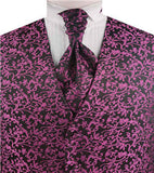 Light Fuschia Leaf Wedding Tuxedo Waistcoat+Cravat+Hanky