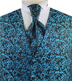 Turquoise Leaf Wedding Tuxedo Waistcoat+Cravat+Hanky