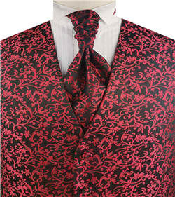 Burgundy Leaf Wedding Tuxedo Waistcoat+Cravat+Hanky