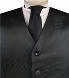 Black Twill Men's Tailored Dress/Bridal Tuxedo Vest and Solid Black Necktie+Hanky