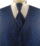 Blue Swirl Men's  Evening Clothes Tuxedo Waistcoat+Cravat+Hanky