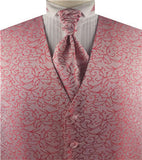 Red Swirl Men's  Evening Clothes Tuxedo Waistcoat+Cravat+Hanky