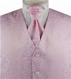 Pink Swirl Men's  Evening Clothes Tuxedo Waistcoat+Cravat+Hanky