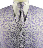 Purple Swirl Men's  Evening Clothes Tuxedo Waistcoat+Cravat+Hanky