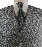 Grey Swirl Men's  Evening Clothes Tuxedo Waistcoat+Cravat+Hanky