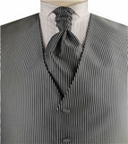 Black&Silver Vertical Classical Bridegroom Wedding Vest+Cravat+Hanky