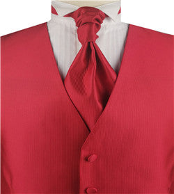 Red Vertical Men's Tailored Dress/Bridal Tuxedo Vest+Cravat+Hanky