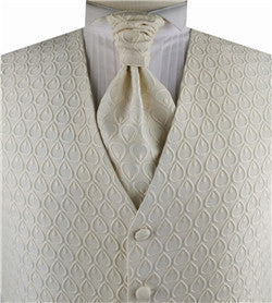 Ivory Arc Pattern Classical Tailored  Polyester Waistcoat+Cravat+Hanky
