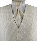 Ivory Arc Pattern Classical Tailored  Polyester Waistcoat+Cravat+Hanky