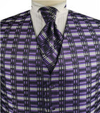 Purple&White Chequer Dress/Bridal Waistcoat+Cravat+Hanky