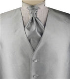 Silver Stripe Classical Men's Groomsman Tuxedo Vest+Cravat+Hanky