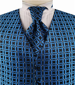 Blue&Black&White Dot  Classical V-neck Waistcoat+Cravat+Hanky