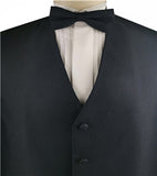 Black Stripe Classical Microfiber Groomsman Tuxedo Vest+Bowtie+Hanky