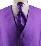 Purple Vertical Classical Microfiber Groomsman Tuxedo Vest+Cravat+Hanky