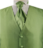 Green Fish Bone Vertical Classical Microfiber Groomsman Tuxedo Vest+Cravat+Hanky