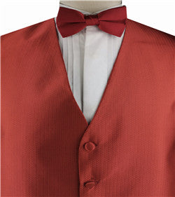 Red  Classical Fish Bone Pattern Tuxedo Vest and Solid Red Bowtie+Hanky