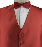 Red  Classical Fish Bone Pattern Tuxedo Vest and Solid Red Bowtie+Hanky