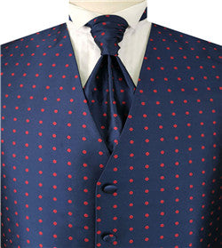 Navy With Red Dot Classical Wedding V-neck Business Waistcoat+Cravat+Hanky