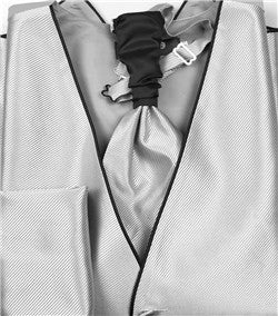 Silver Strip Tuxedo/Bridal Tuxedo Vest edge with band+Cravat+Hanky