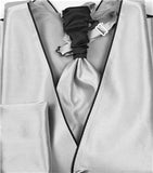 Silver Strip Tuxedo/Bridal Tuxedo Vest edge with band+Cravat+Hanky