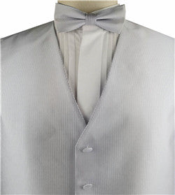 Silver Vertical  Classical Man's Custom Made Tuxedo Polyester Vest+Bowtie+Hanky