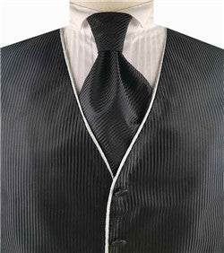Black Stripe Men's Handsome Dress/Bridal Tuxedo Vest With Silver Belt and Cravat+Hanky