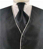 Black Stripe Men's Handsome Dress/Bridal Tuxedo Vest With Silver Belt and Cravat+Hanky