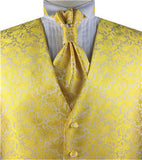 Yellow Smaller Paisley Dress/Bridal Tailored  Waistcoat+Cravat+Hhanky