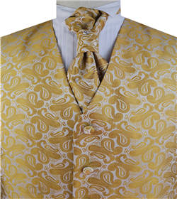 Dark Gold Smaller Paisley Classical Groomsman Waistcoat+Cravat+Hanky